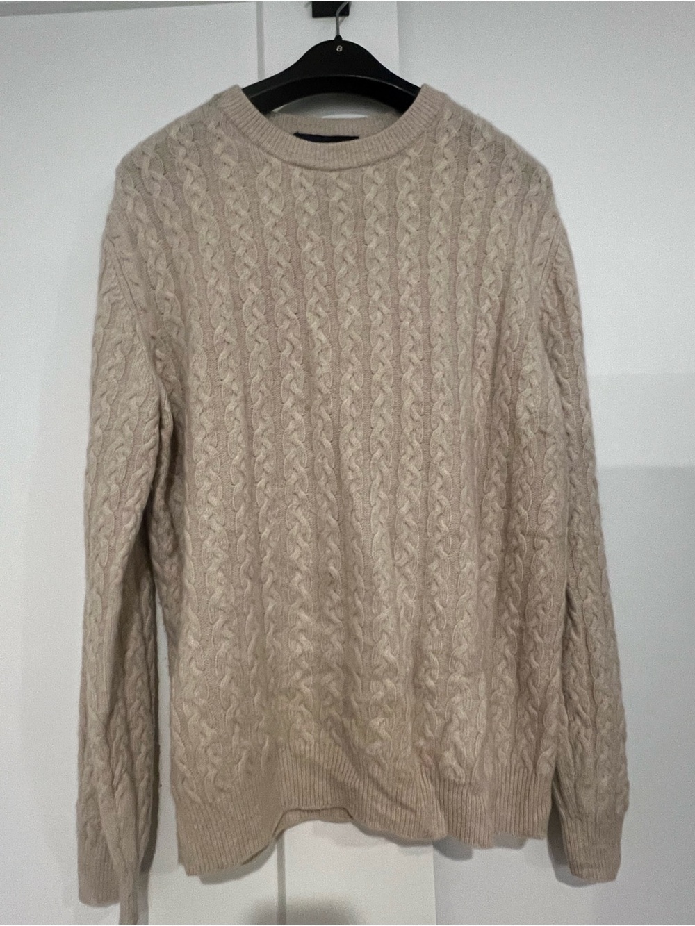 Allen Solly Men's Cable Cashmere Crewneck Sweater - Beige Cream l Large